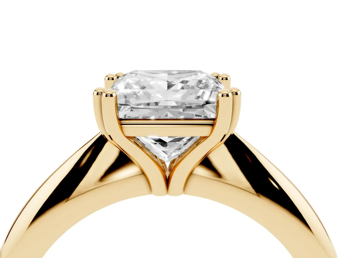Princess Cut Cut Solitaire Engagement Ring with Tapered Band and Four-Prong Setting Yellow gold