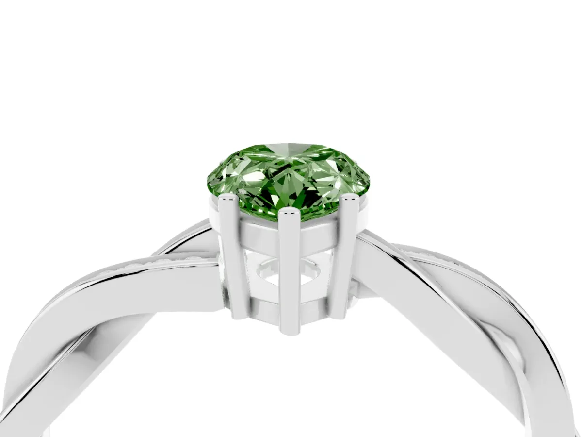 Fancy Green Pear Cut Solitaire Twisted Pave Diamond Ring with Four-Prong Setting Silver