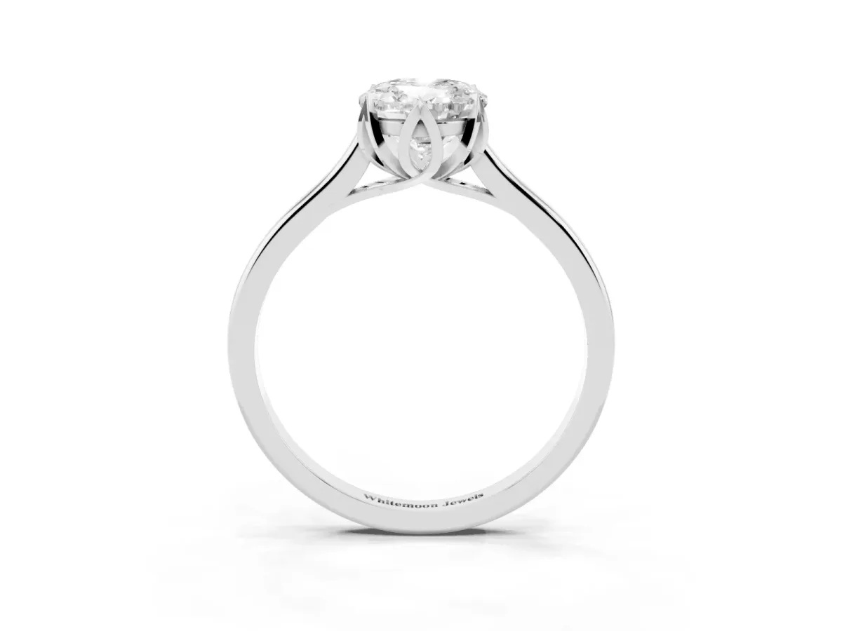 Oval Cut Diamond Solitaire Ring with Flower Prong Setting and Classic Band Silver