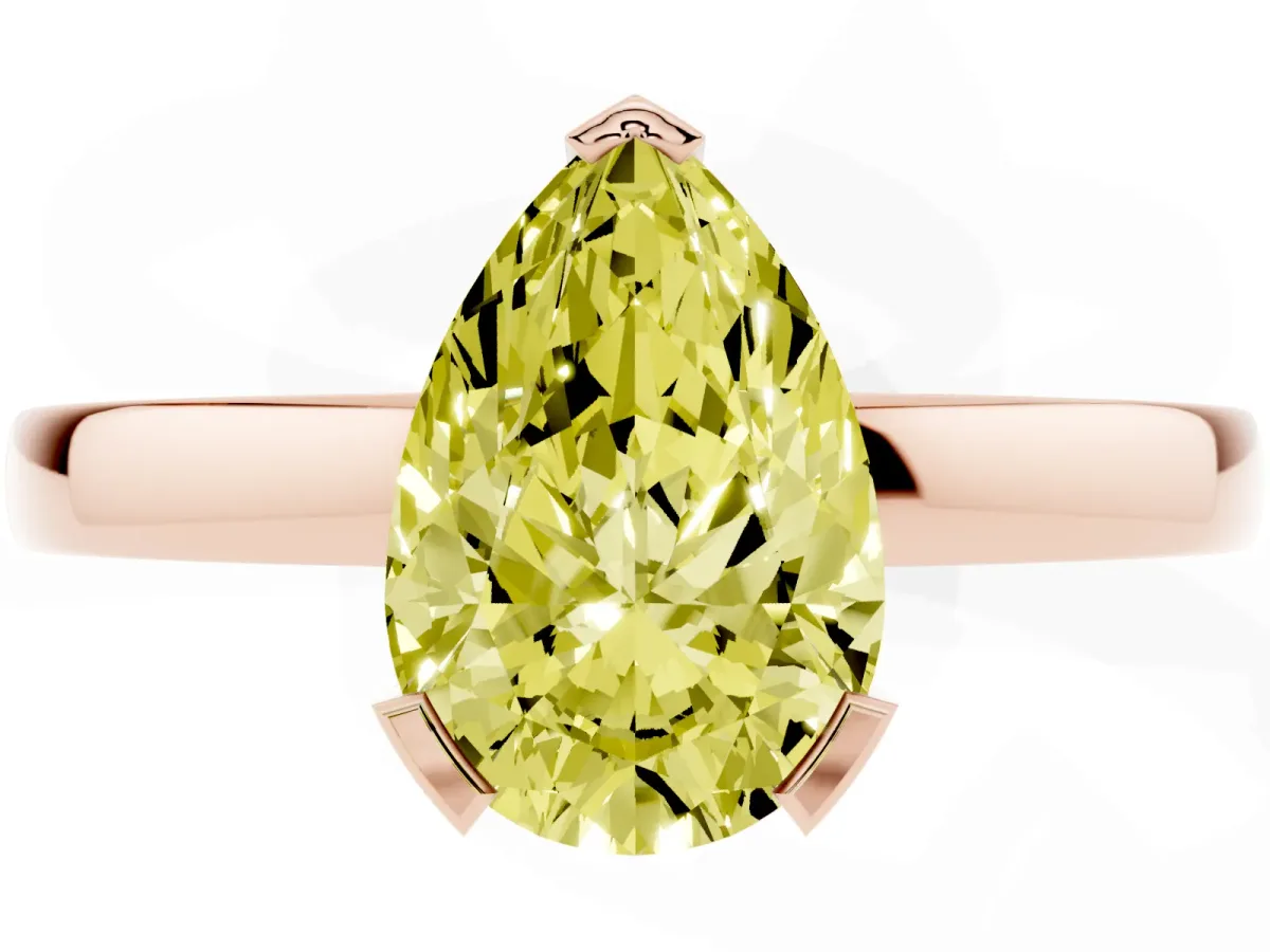 Fancy Yellow Pear Cut Cut Solitaire Ring with Four-Prong Setting and Classic Band Rose gold