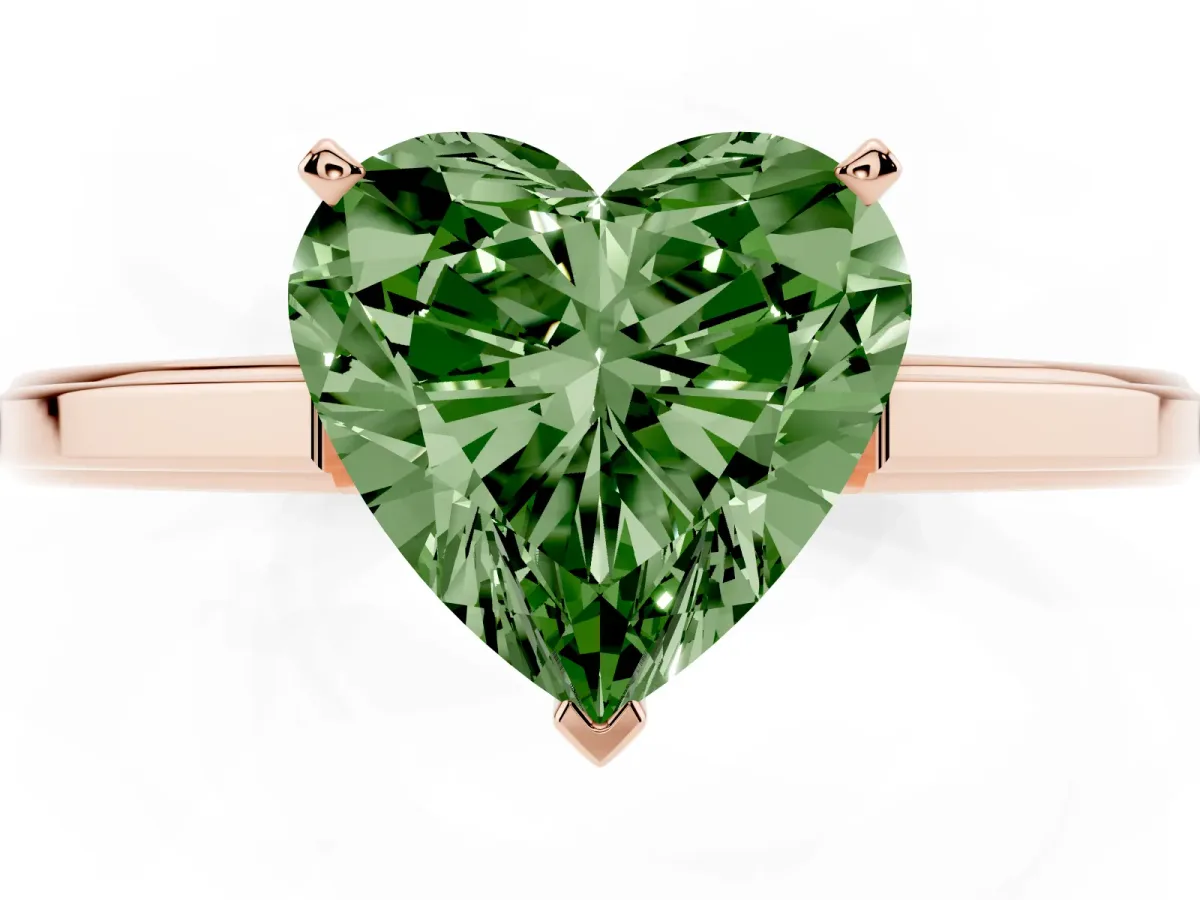 Fancy Green Heart Cut Solitaire Diamond Ring with Four-Prong Setting and Classic Band Rose gold