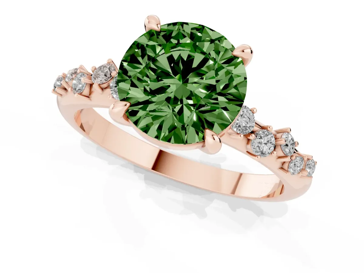 Fancy Green Round Cut Cut Diamond Vine Band with Four-Prong Setting Rose gold