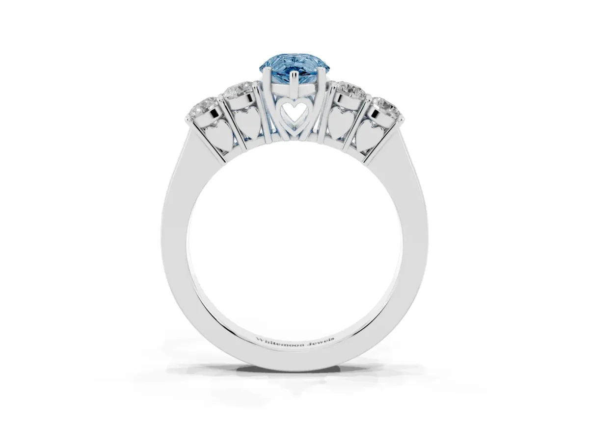 Fancy Blue Pear Cut Cut Diamond Five-Stone Prong Set White Gold Ring Silver