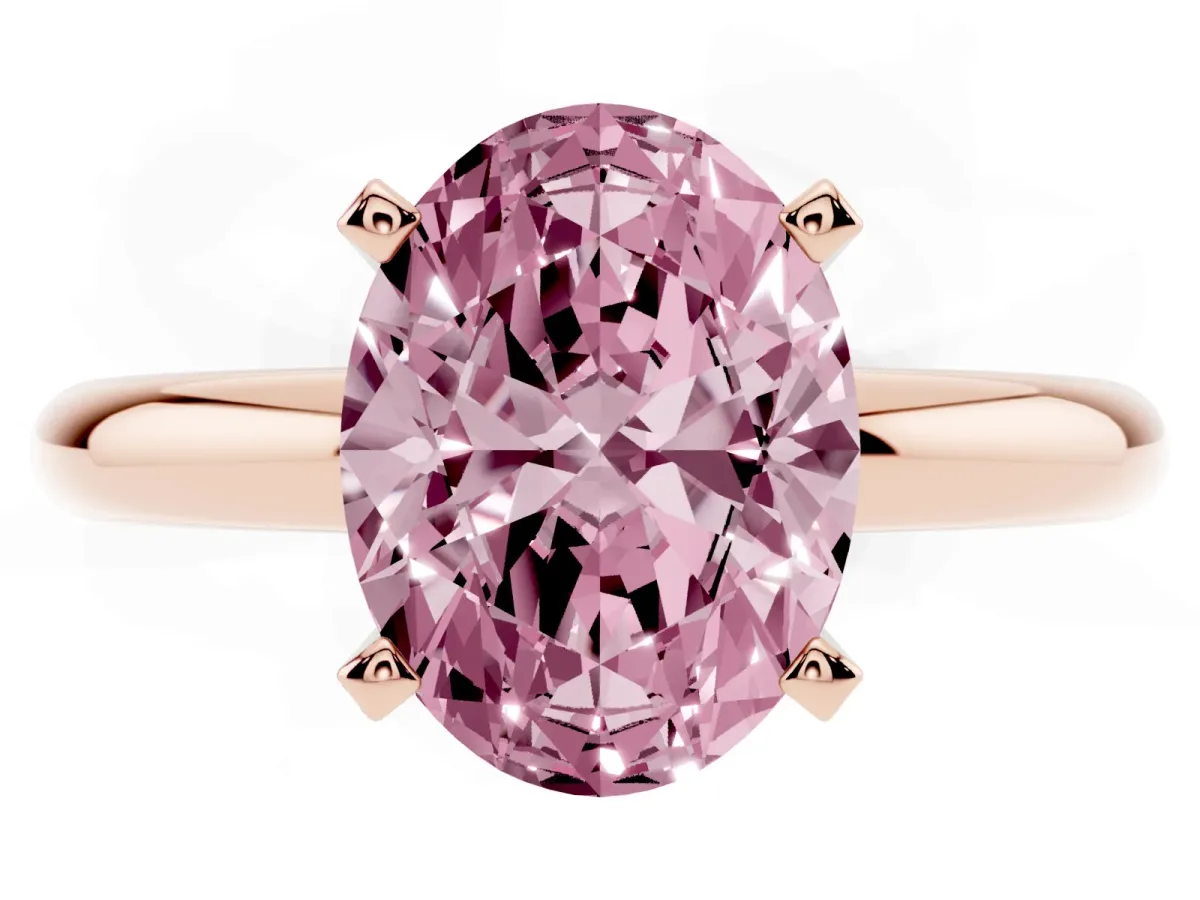 Fancy Pink Oval Cut Diamond Solitaire Engagement Ring with Round Band and Four-Prong Setting Rose gold