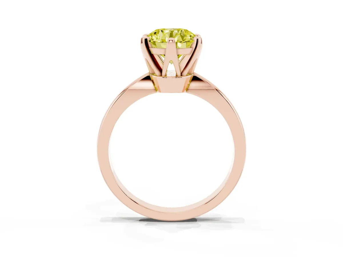Fancy Yellow Round Cut Solitaire Engagement Ring with Six-Prong Setting and Tapered Band Rose gold
