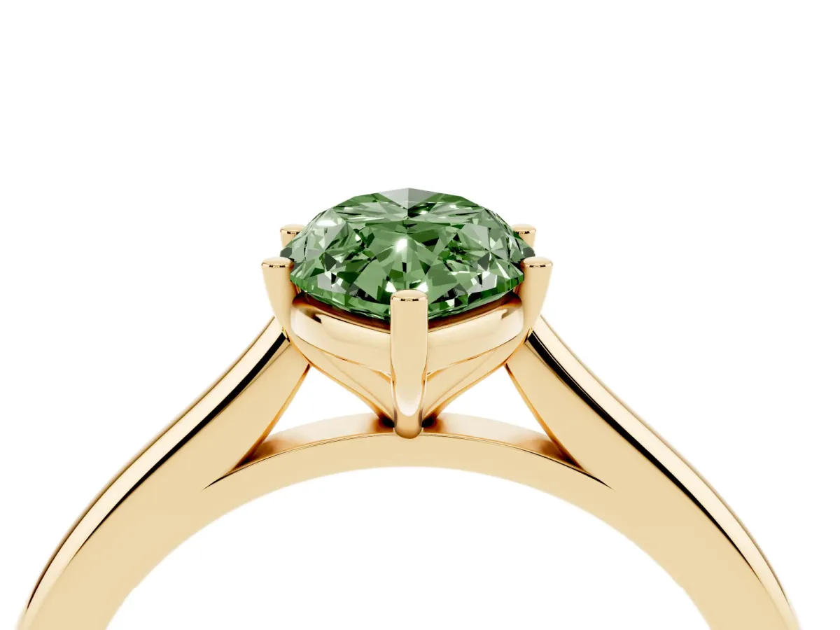 Fancy Green Marquise Cut Cut Solitaire Ring with Cathedral Band and Four-Prong Setting Yellow gold