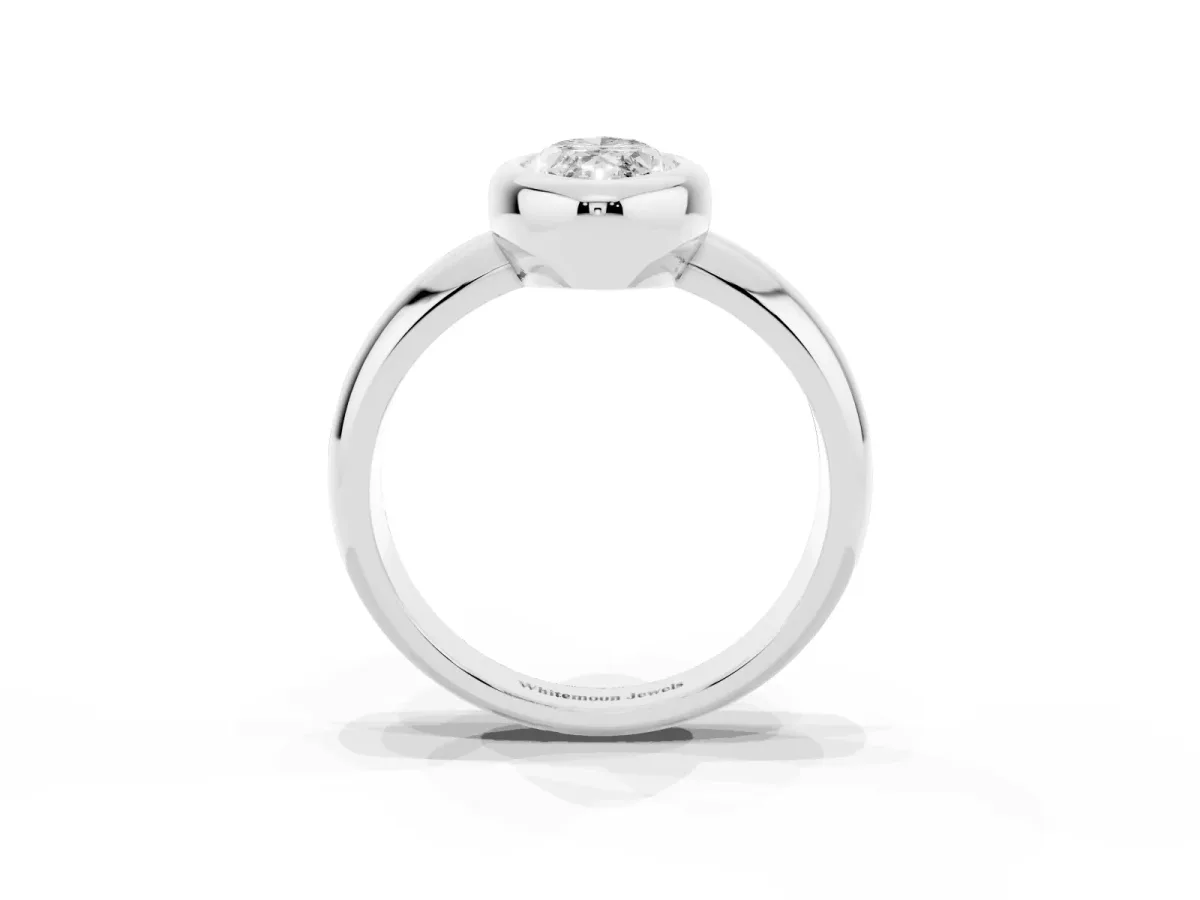 Bezel Set Marquise Cut Solitaire Ring with Wide Band White gold