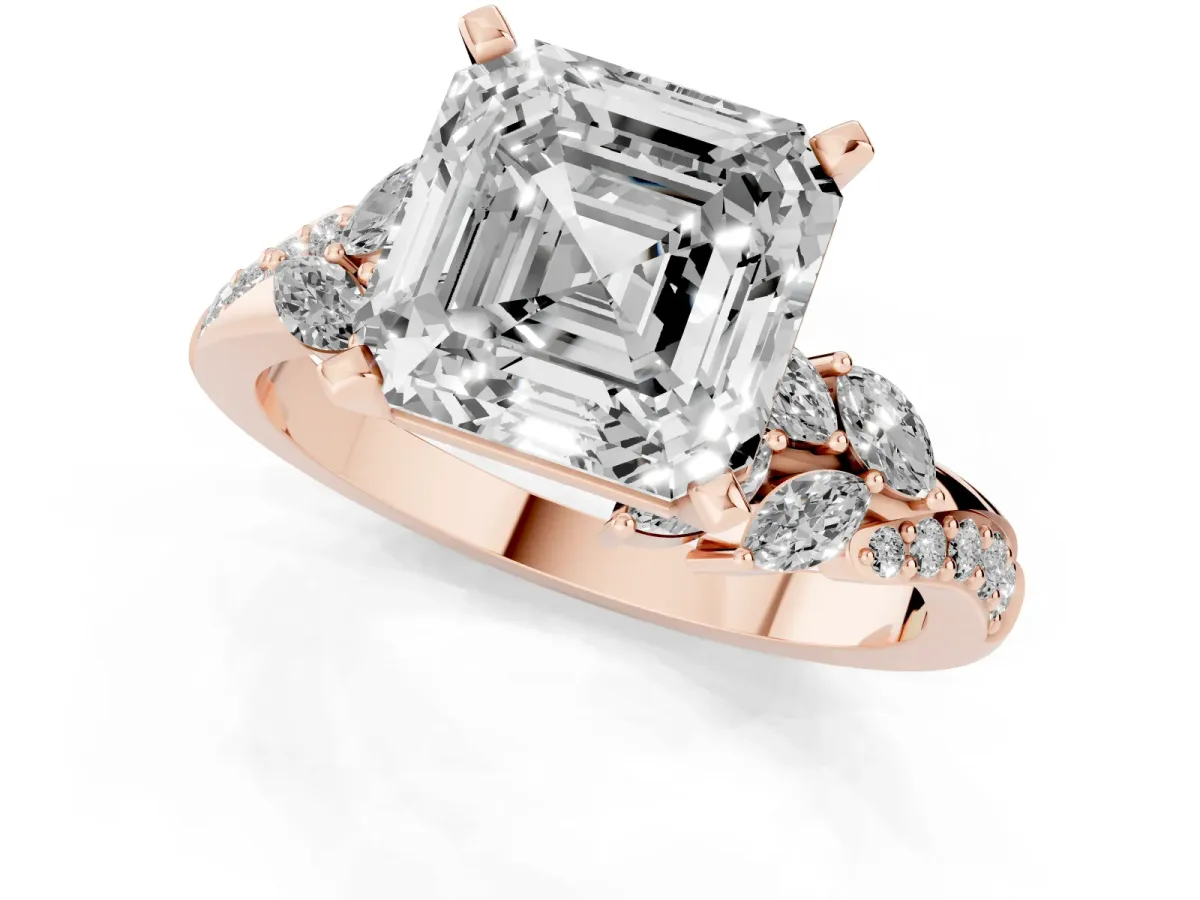 Asscher Cut Solitaire Marquise Twist Band with Six-Prong Setting Rose gold