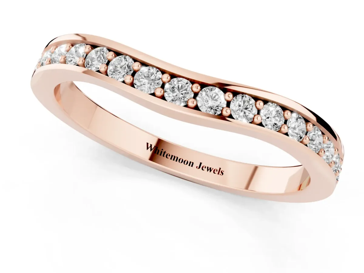 Diamond Pavé Round Cut Curved Band with Channel Setting Rose gold