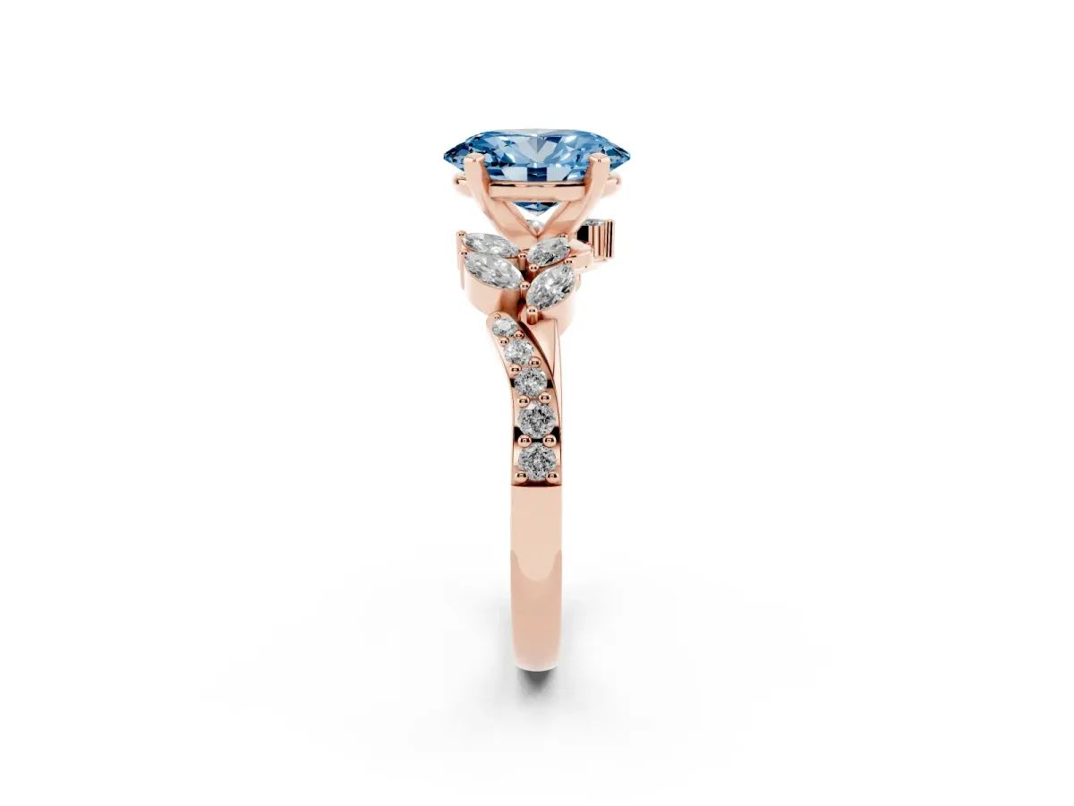 Fancy Blue Oval Cut Solitaire Marquise Twist Band with Six-Prong Setting Rose gold
