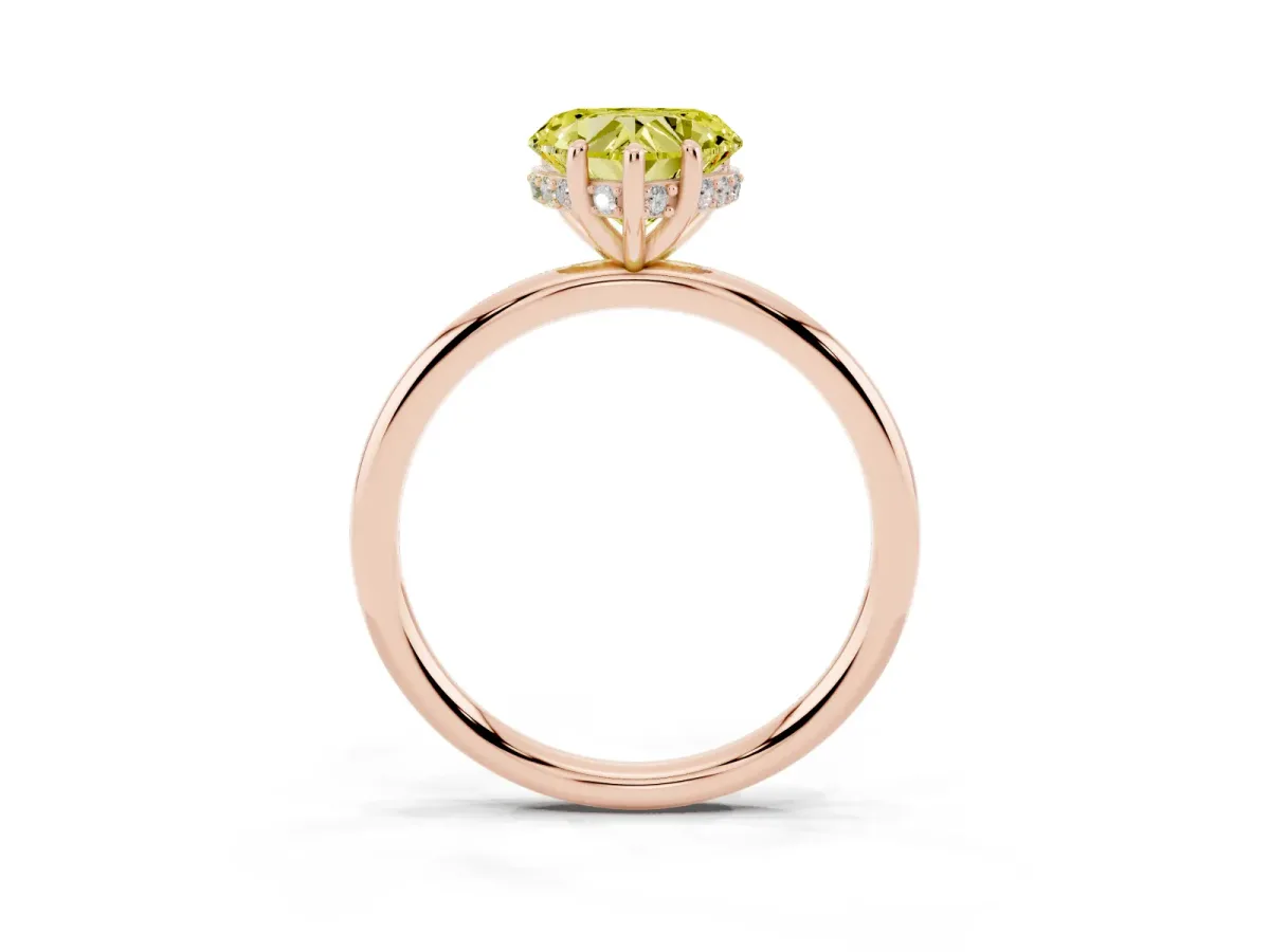 Fancy Yellow Heart Cut Solitaire Diamond Ring with a Classic Band and Four-Prong Setting Rose gold