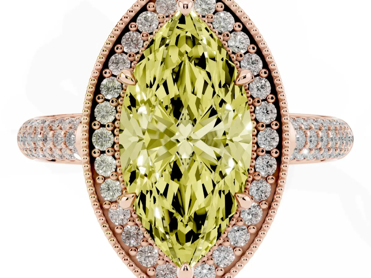 Fancy Yellow Marquise Cut Cut Halo Diamond Pave Band with Four-Prong Setting Rose gold