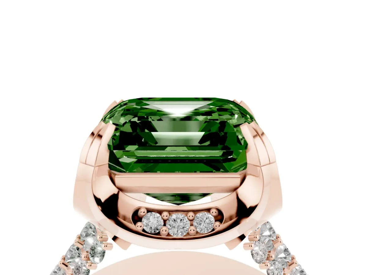 Fancy Green Asscher Cut Solitaire Pave Split Shank Ring with Four-Prong Setting Rose gold