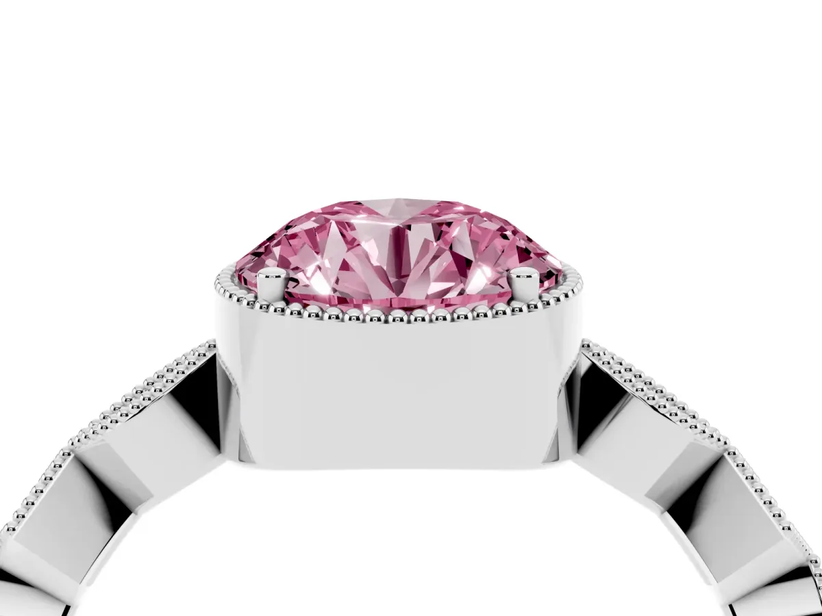 Fancy Pink Round Cut Milgrain Marquise Diamond Twist Band Ring Silver