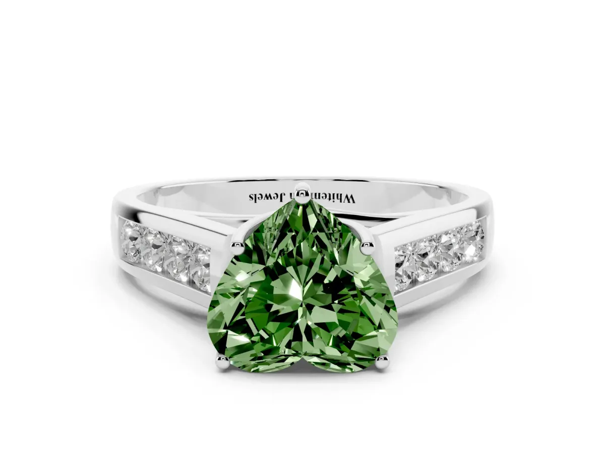 Fancy Green Heart Cut Brilliant Channel-Set Solitaire Ring with Four-Prong Setting Platinum