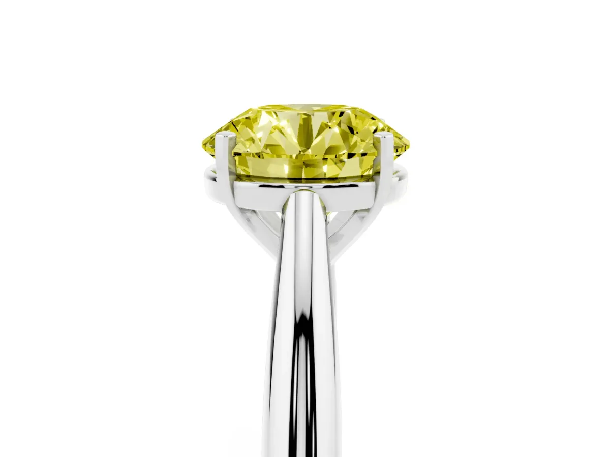 Fancy Yellow Round Cut Diamond Solitaire Engagement Ring with Cathedral Setting and Four-Prong Mount Silver