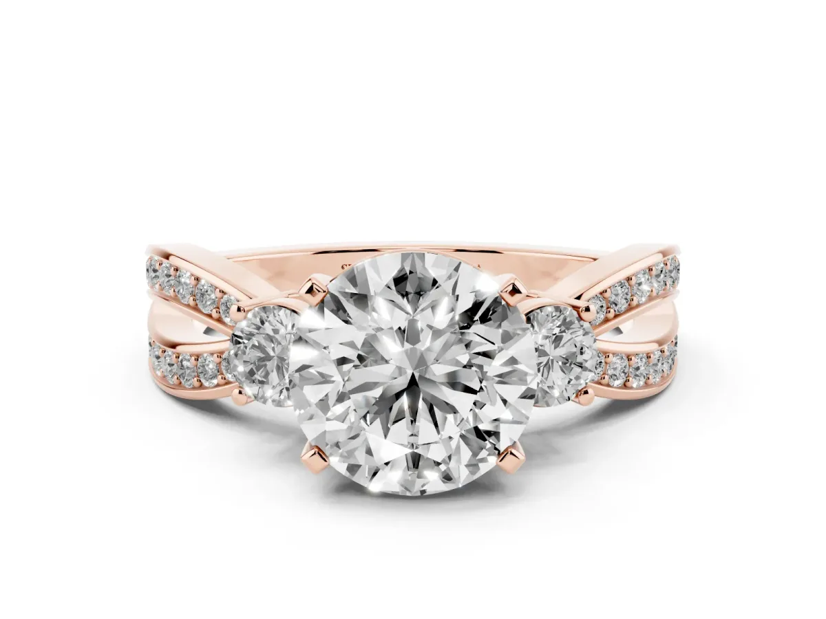 Three-Stone Round Cut Cut Diamond Twist Band with Prong Setting Rose gold
