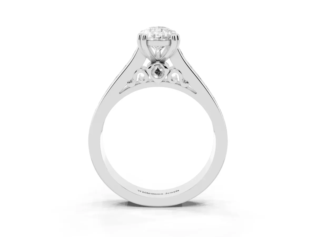 Pear Cut Cut Channel Set Solitaire Engagement Ring with Prong Setting Silver