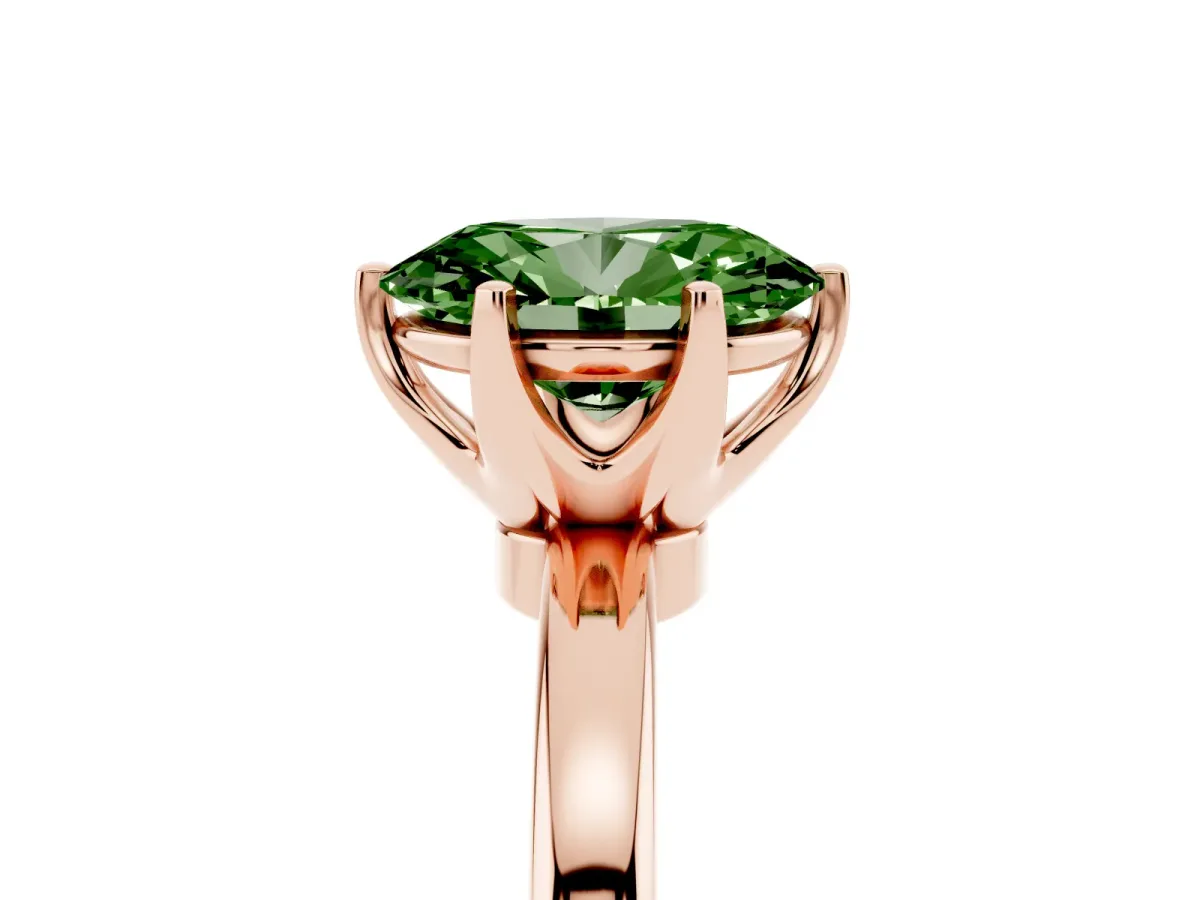 Fancy Green Oval Cut Solitaire Diamond Ring with Six-Prong Setting on a Classic Band Rose gold