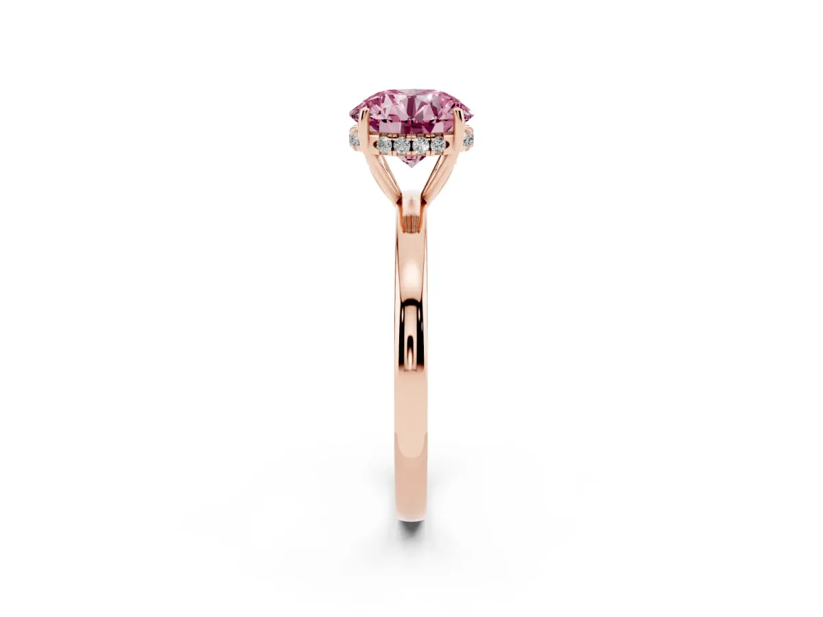 Fancy Pink Round Cut Solitaire Diamond Ring with Prong Setting and Plain Band Rose gold