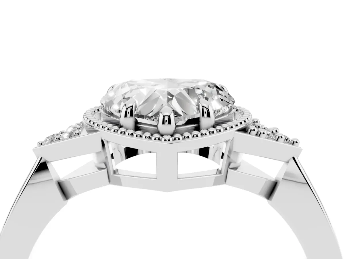 Heart Cut Diamond Halo Ring with Tapered Band and Four-Prong Setting White gold