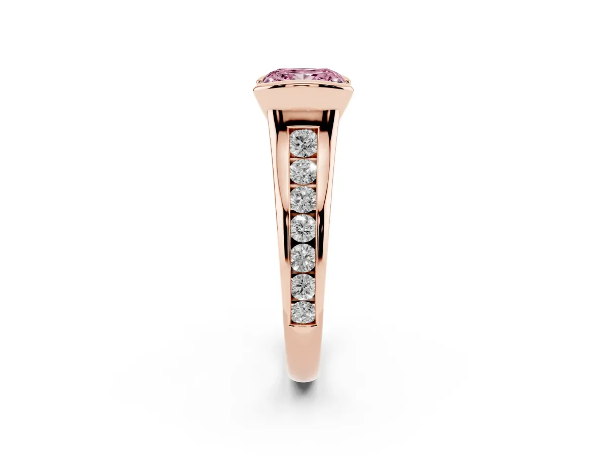 Fancy Pink Princess Cut Solitaire Bezel-Set Diamond Ring with Channel-Set Band Rose gold