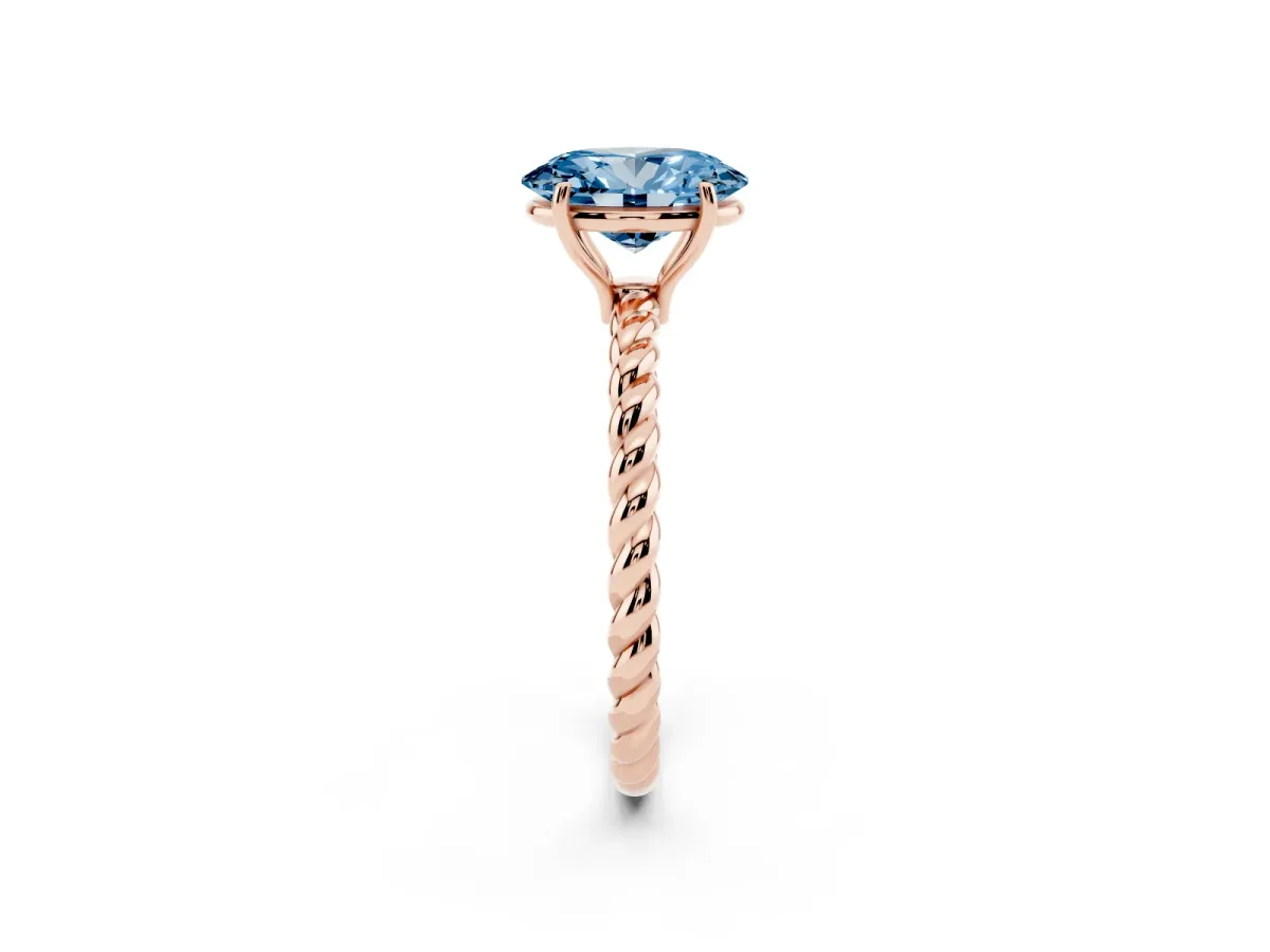 Fancy Blue Oval Cut Solitaire Twisted Band 4-Prong Ring Rose gold