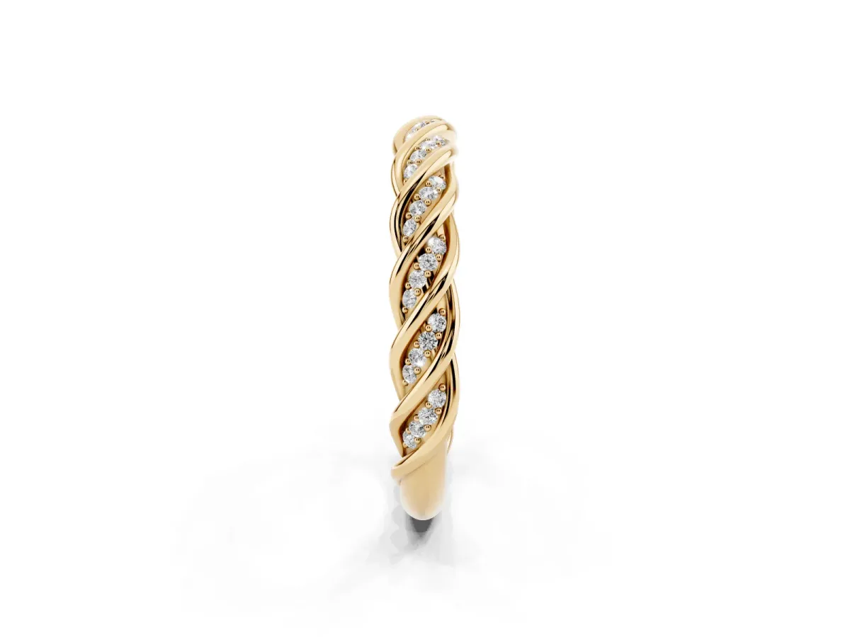Twisted Pavé Round Diamond Eternity Band with Shared Prong Setting Yellow gold