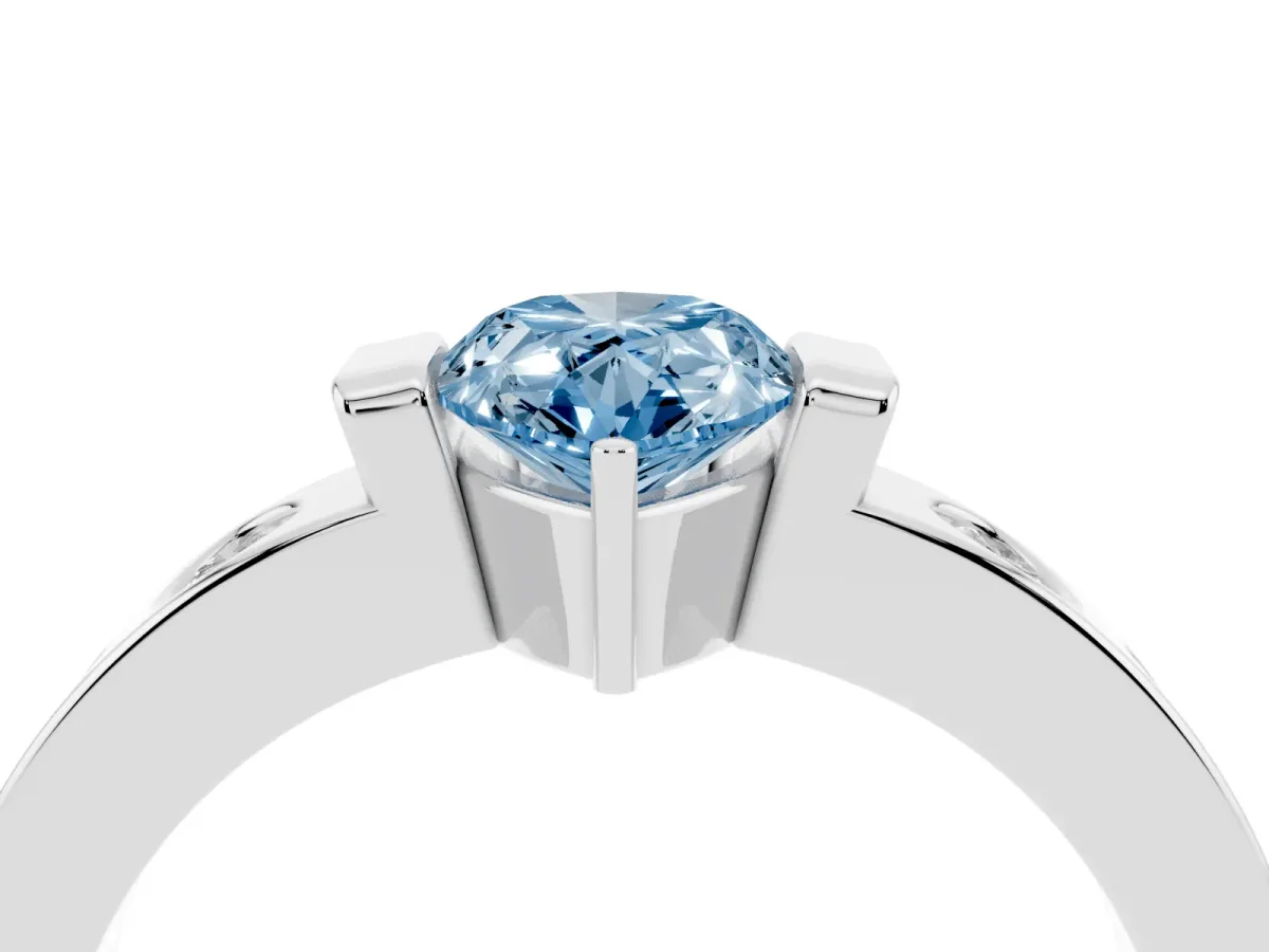 Fancy Blue Pear Cut Brilliant Channel-Set Diamond Ring with Bezel Prong Setting Silver