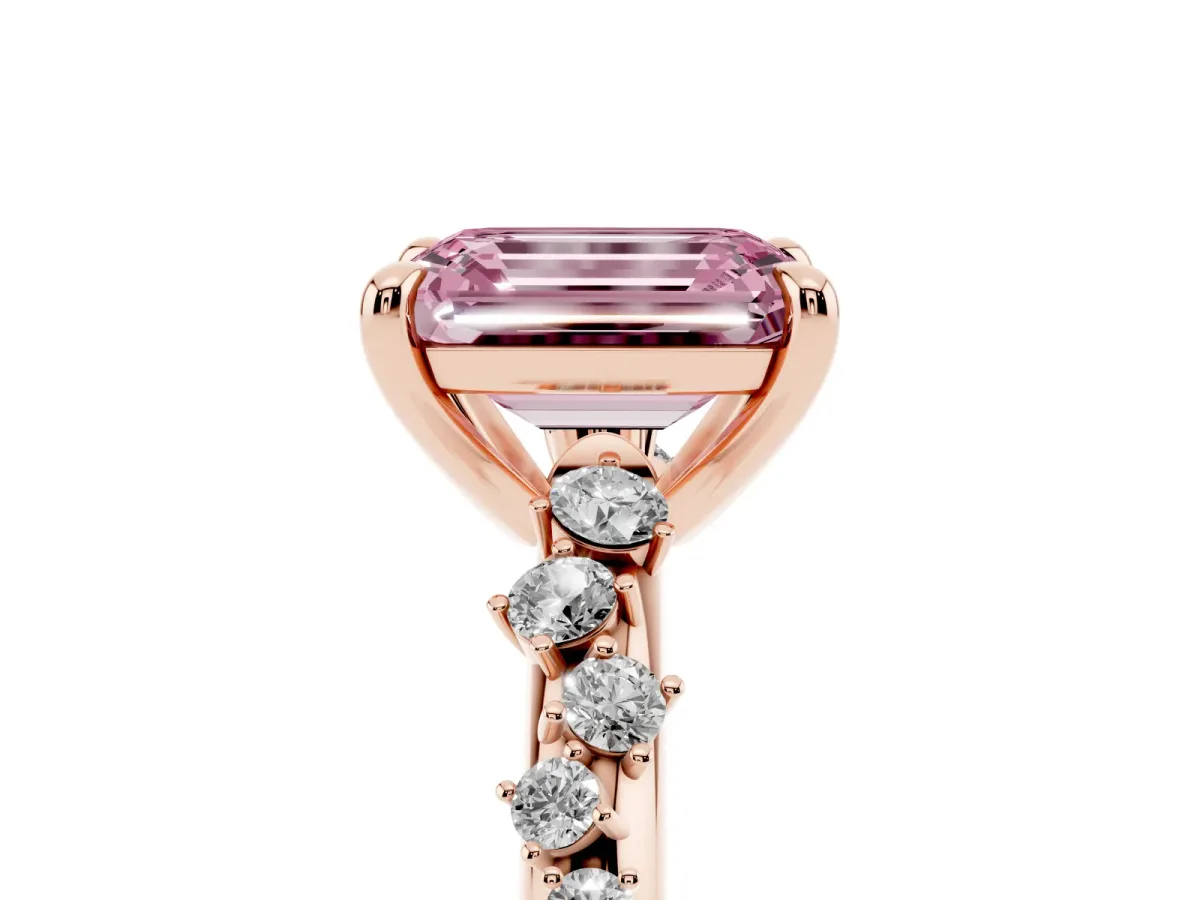 Fancy Pink Emerald Cut Cut Diamond Vine Band with Four-Prong Setting Rose gold