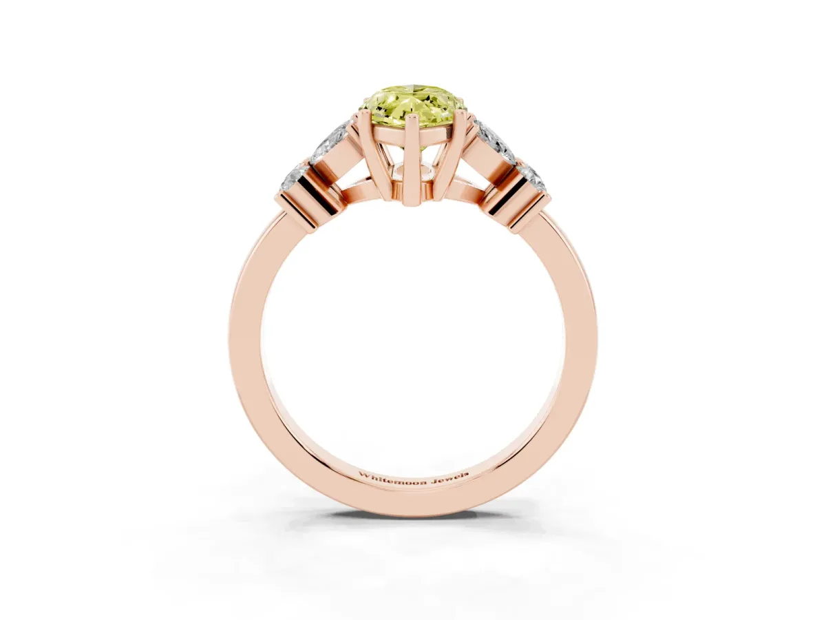 Fancy Yellow Marquise Cut Diamond Floral Cluster Ring with Solitaire Band and Prong Setting Rose gold