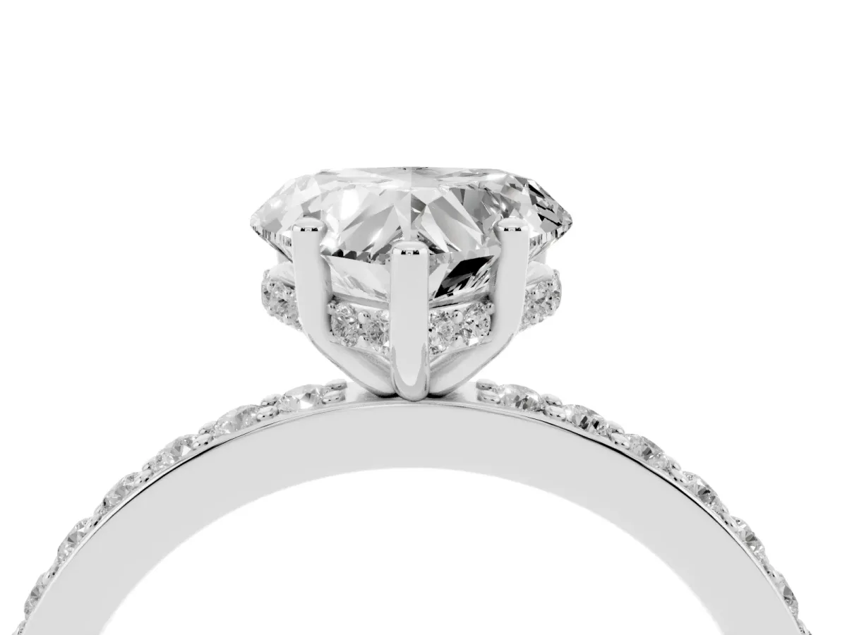 Heart Cut Cut Diamond Pavé Band Ring with Four-Prong Setting Platinum