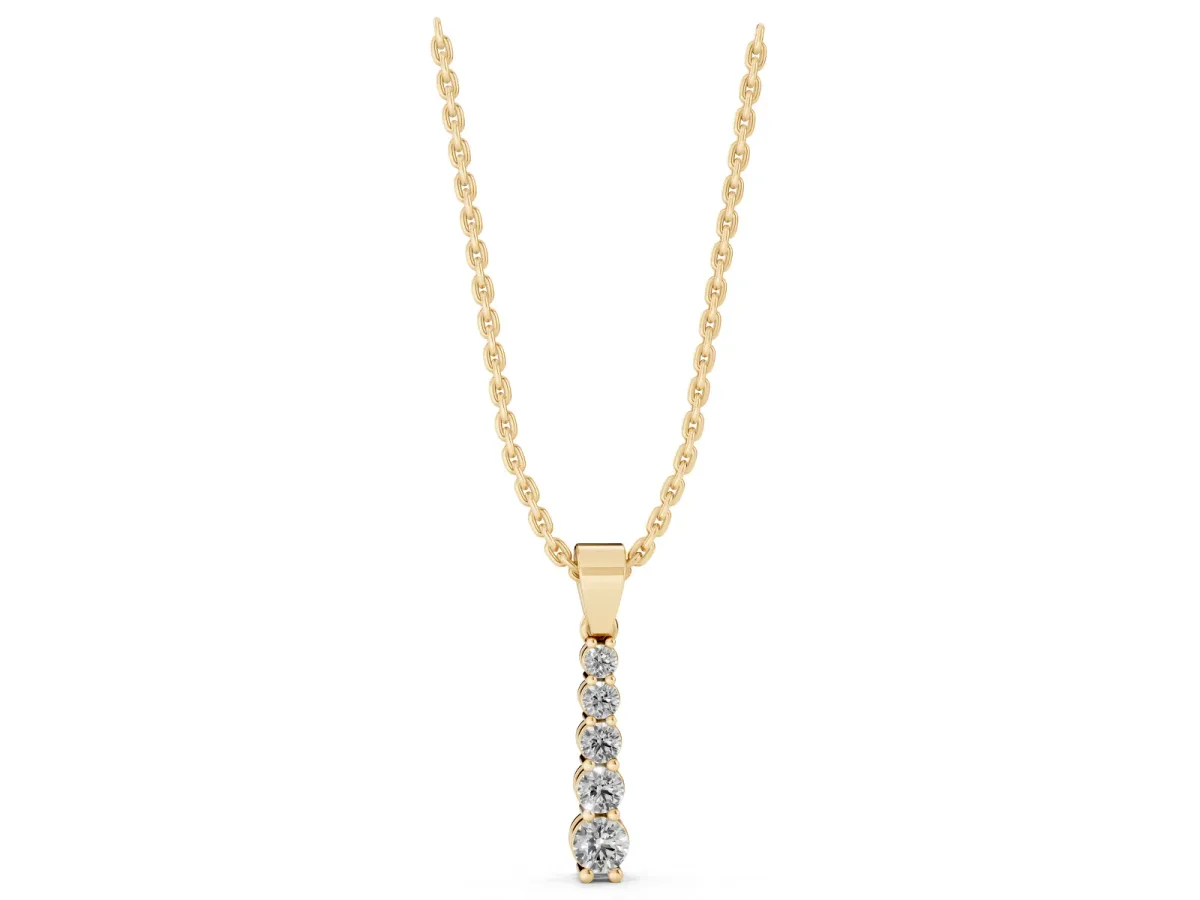 Round Diamond Vertical Pendant with Prong Setting Yellow gold