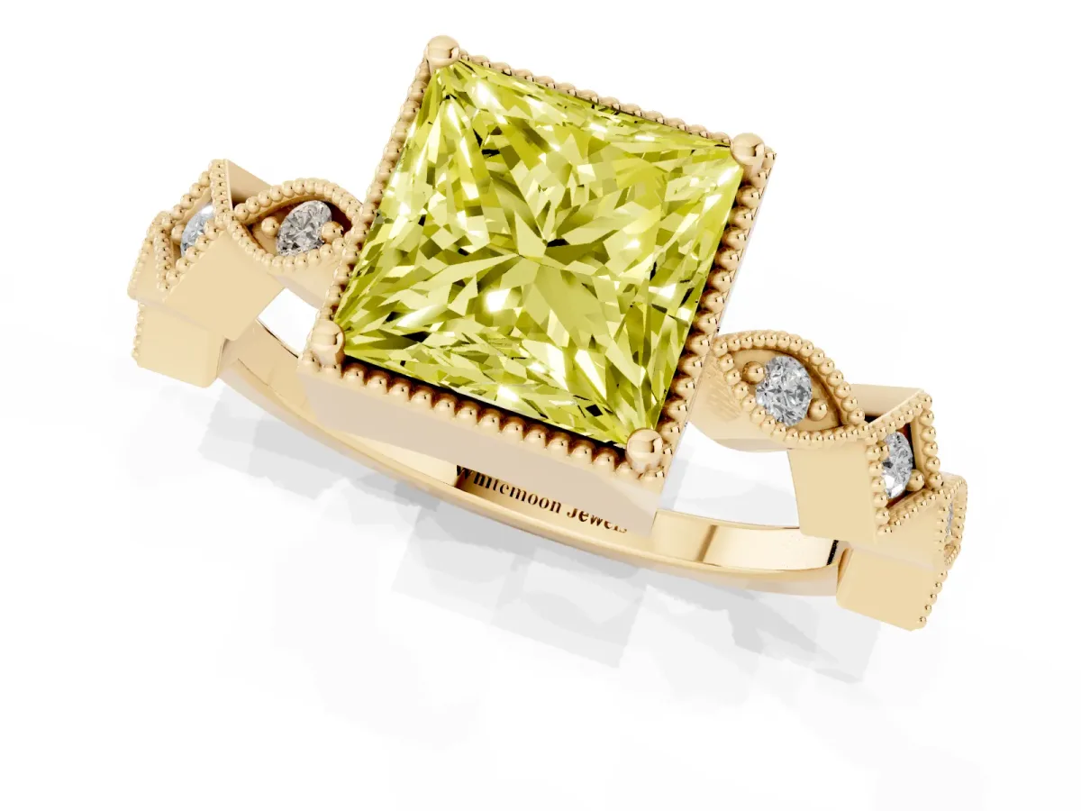 Fancy Yellow Princess Cut Milgrain Marquise Diamond Twist Band Ring Yellow gold