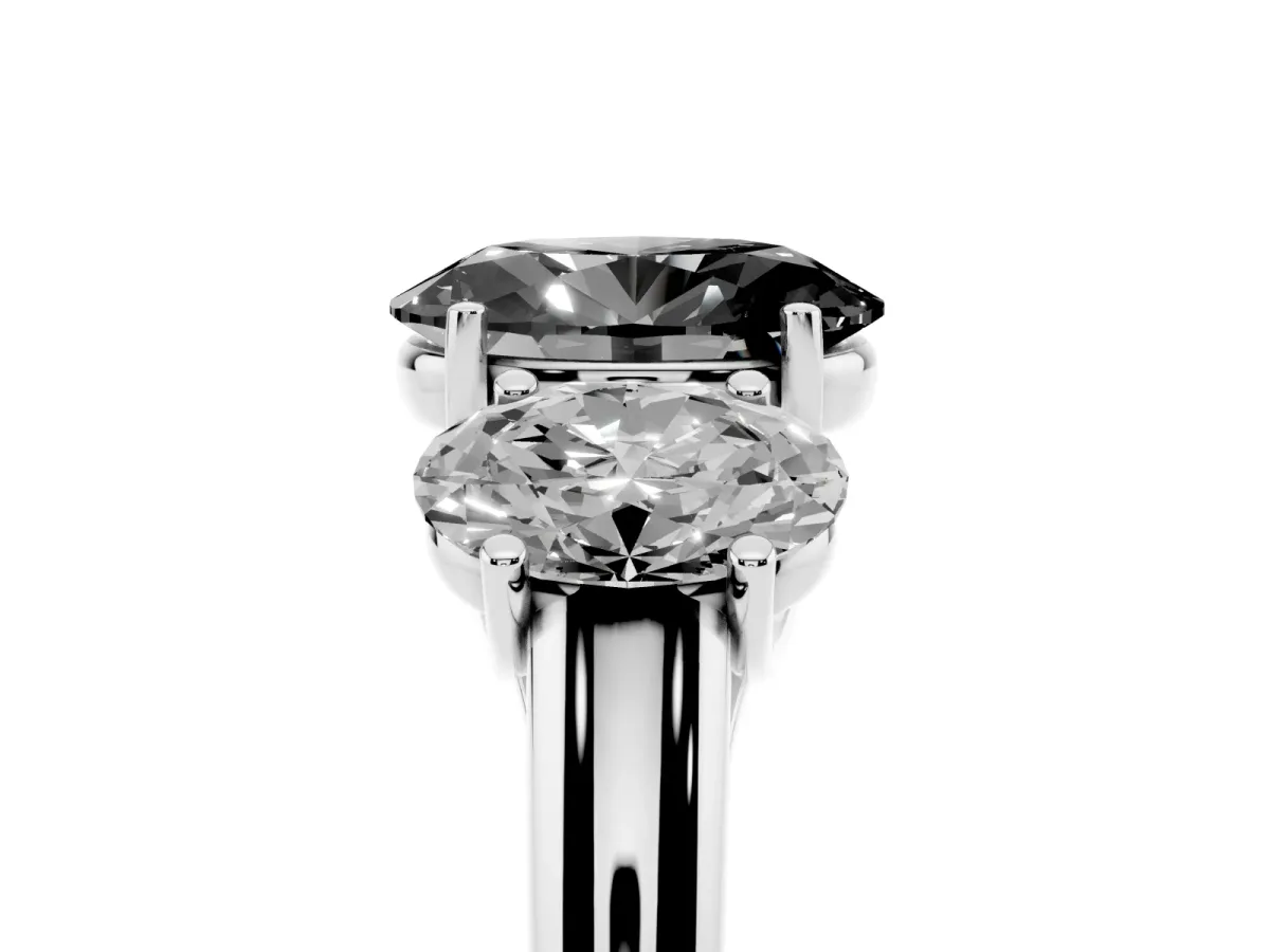Fancy Black Three-Stone Oval Cut Diamond Engagement Ring with Prong Setting White gold