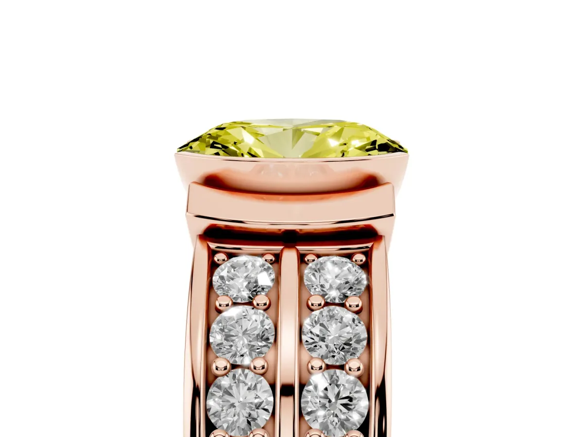 Fancy Yellow Oval Cut Brilliant Diamond Channel Set Wide Band Ring with Bezel Setting Rose gold
