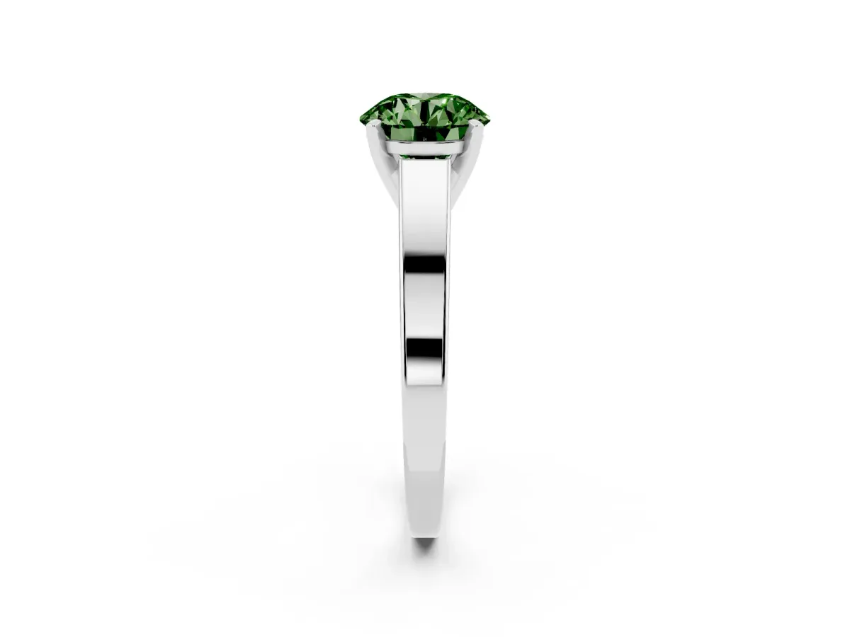 Fancy Green Round Cut Solitaire Engagement Ring with Four-Prong Setting and Tapered Band White gold