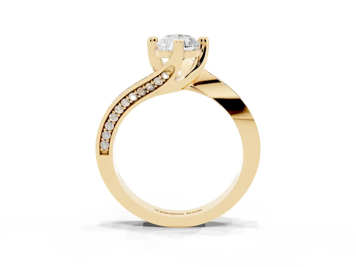 Pear Cut Solitaire Diamond Twist Band with Pavé Setting and Four-Prong Setting Yellow gold