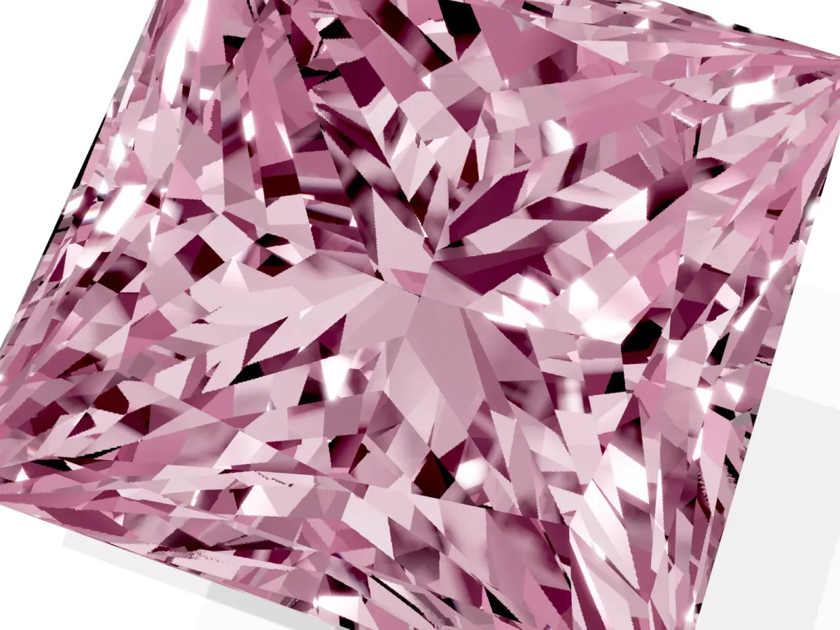 Fancy Pink Princess Cut Halo Diamond Ring with Milgrain and Bezel Accents on a Split Shank Band Rose gold