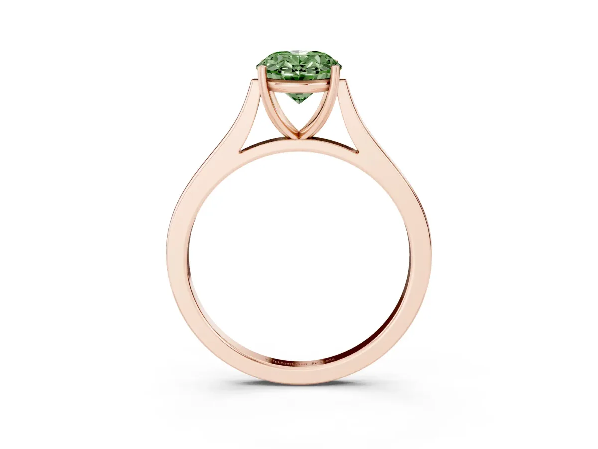 Fancy Green Oval Cut Solitaire Heart Prong Engagement Ring with Tapered Band Rose gold