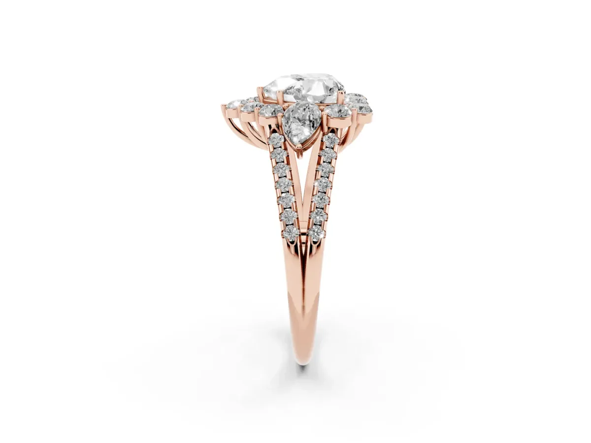 Heart Cut Halo Split Shank Diamond Engagement Ring with Prong Setting Rose gold