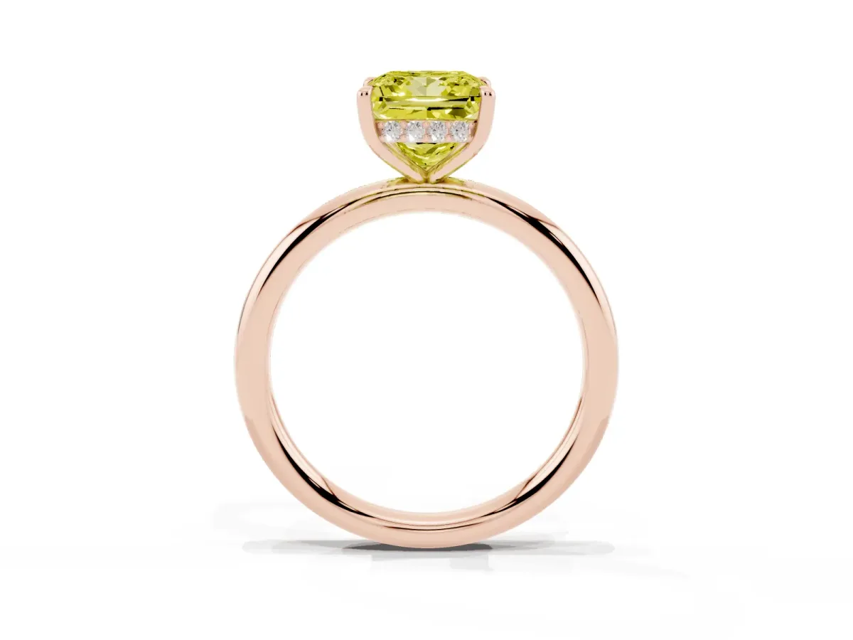 Fancy Yellow Princess Cut Diamond Solitaire Ring with Thin Band and Four-Prong Setting Rose gold
