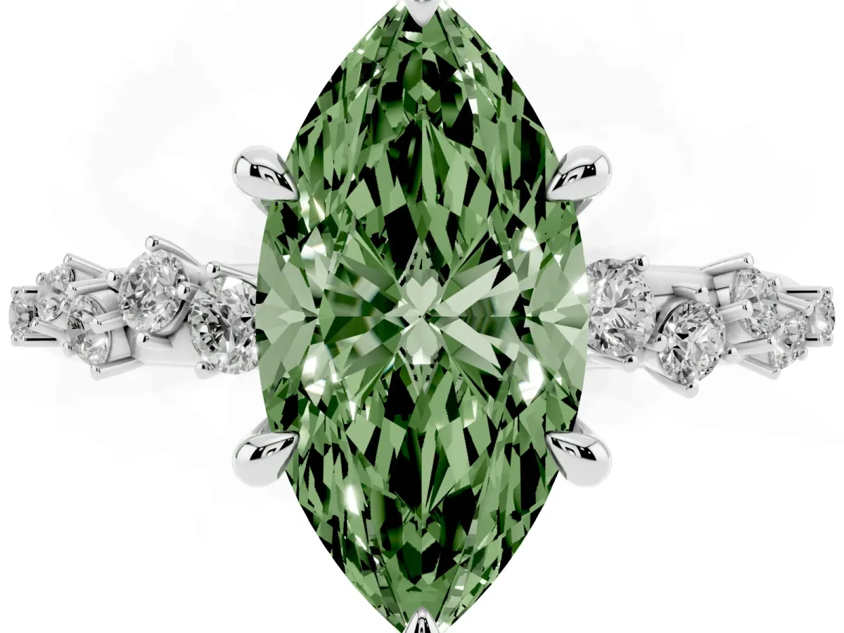 Fancy Green Marquise Cut Cut Diamond Vine Band with Four-Prong Setting Silver