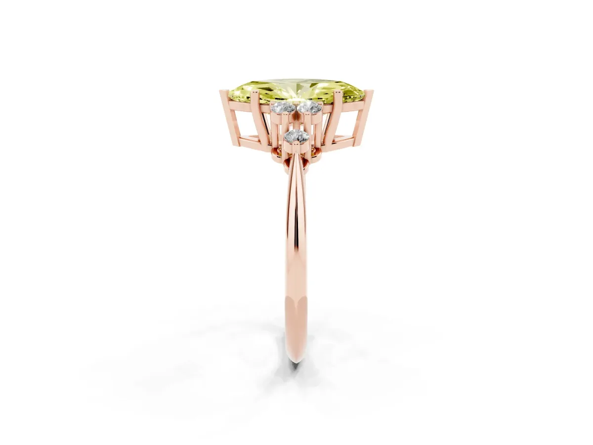 Fancy Yellow Marquise Cut Cut Diamond Cluster Ring with Solitaire Band and Four-Prong Setting Rose gold