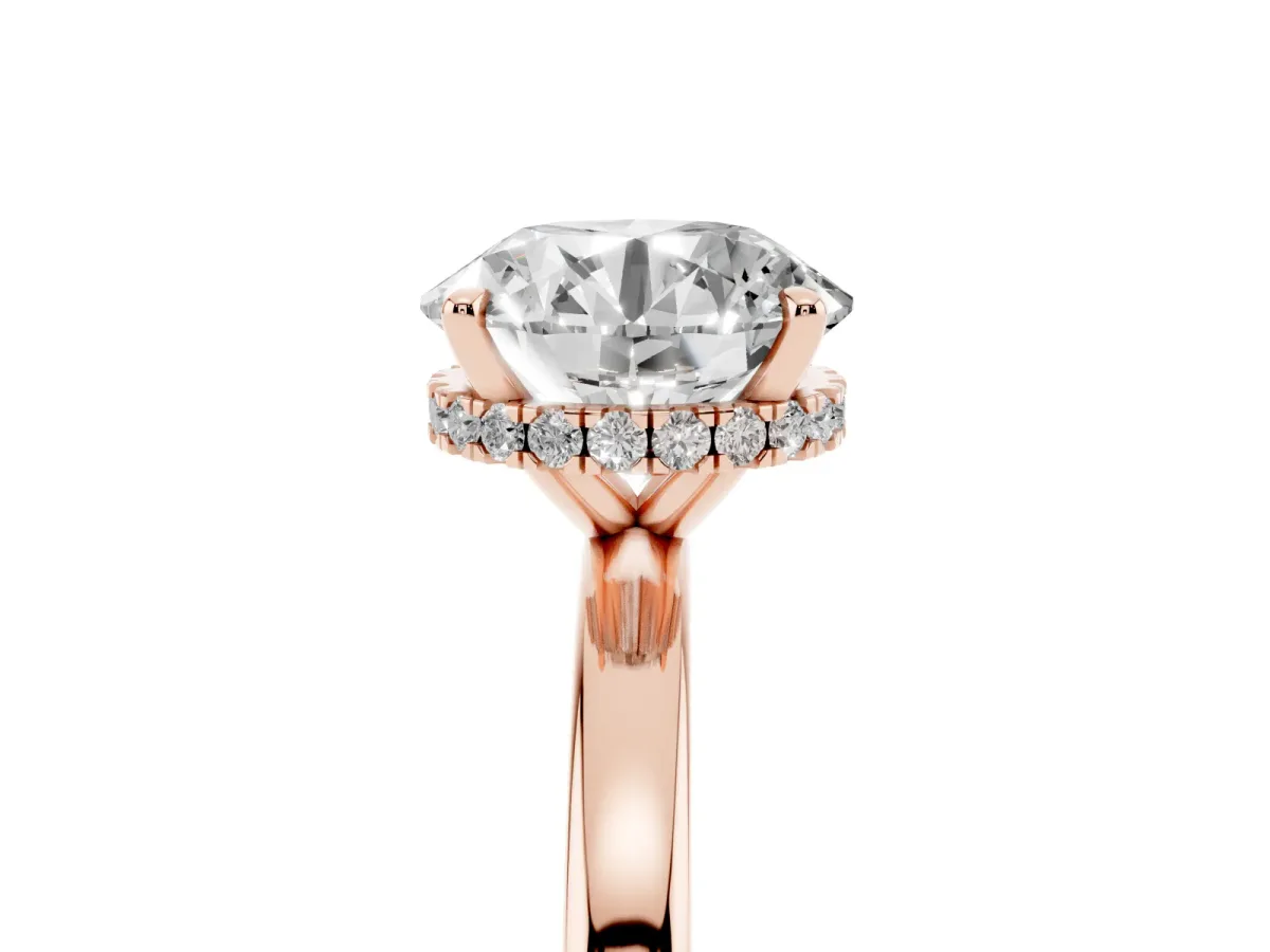 Round Cut Solitaire Engagement Ring with Cathedral Band and Four-Prong Setting Rose gold