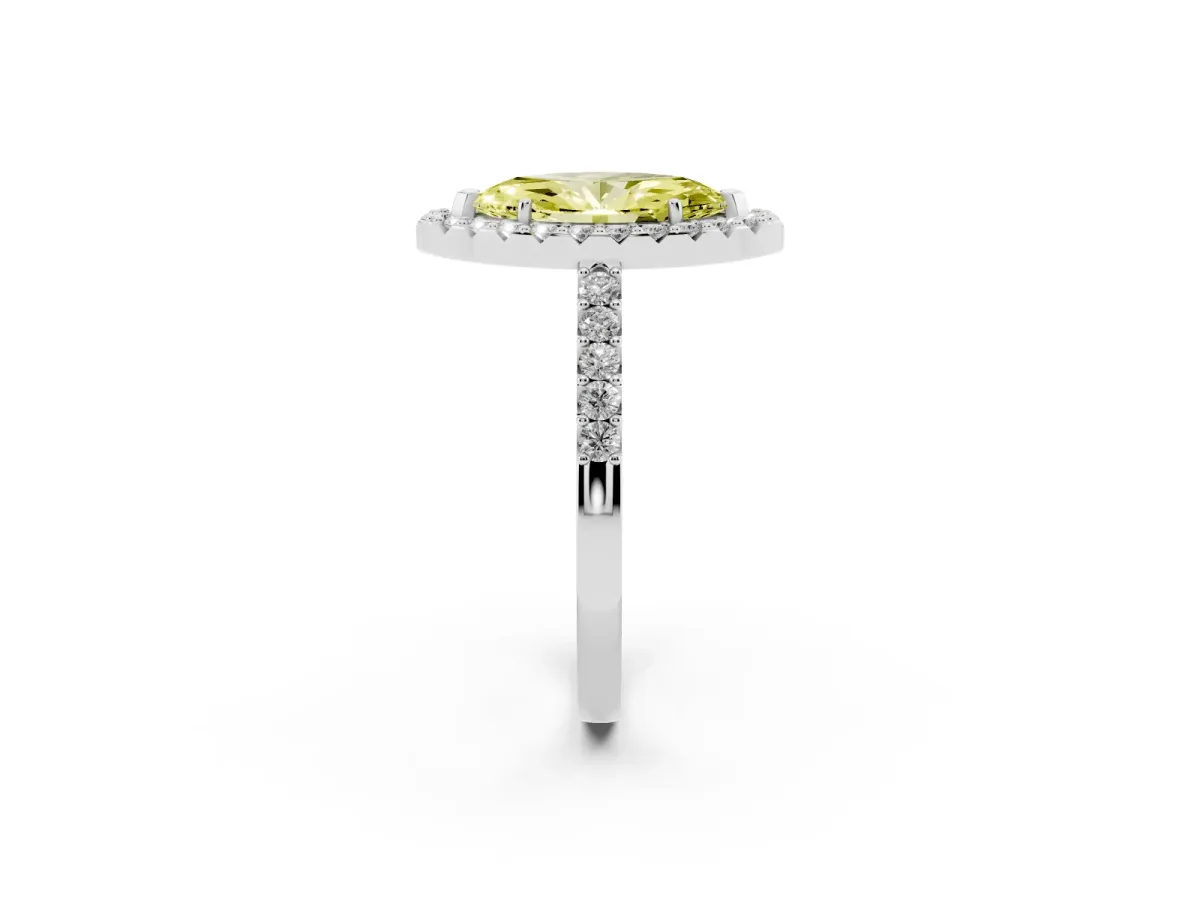 Fancy Yellow Marquise Cut Halo Diamond Pavé Solitaire Ring Silver