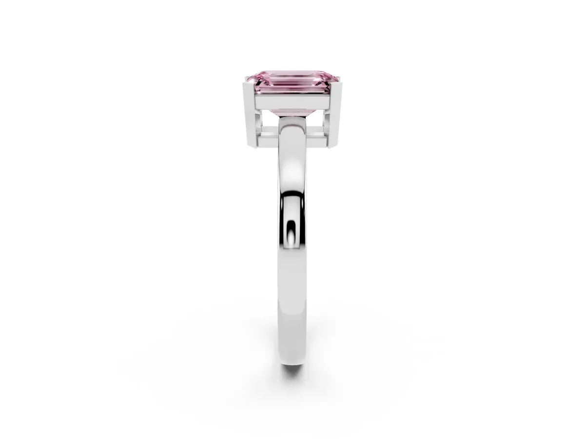 Fancy Pink Emerald Cut Cut Solitaire Ring with Four-Prong Setting and Classic Band Silver