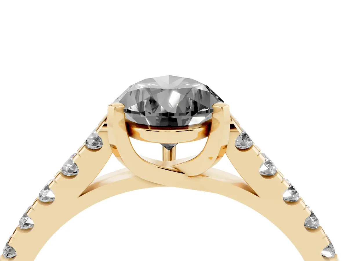 Fancy Black Pear Cut Diamond Pavé Band Solitaire Ring with Prong Setting Yellow gold