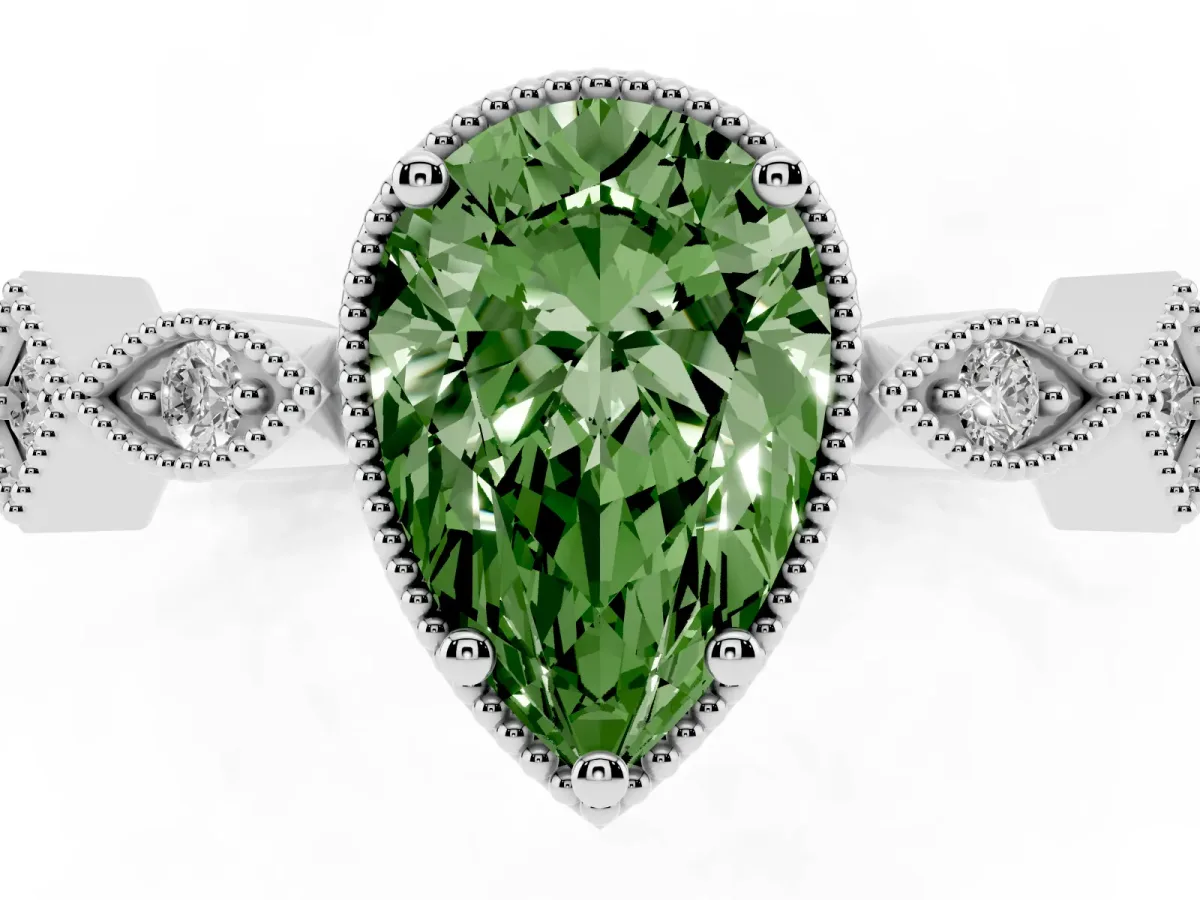 Fancy Green Pear Cut Milgrain Marquise Diamond Twist Band Ring Silver