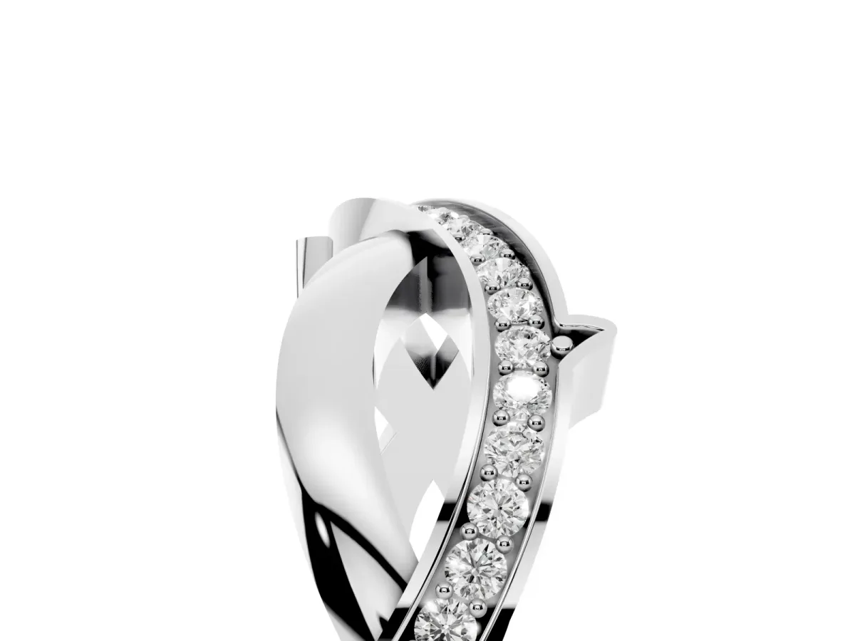 Pavé Round Diamond Twist Band with Channel Setting White gold